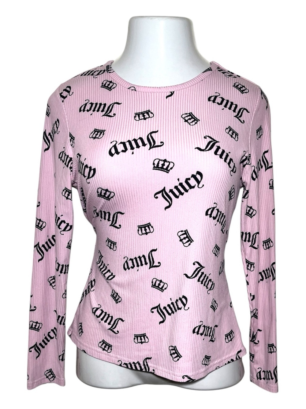 Juicy Couture Pink & Black Long-sleeve All-Over Logo Print Top